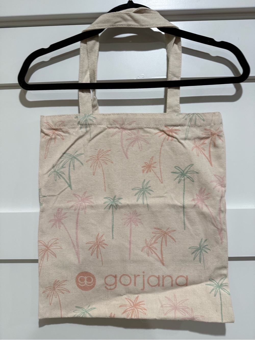 Gorjana Cream Canvas Tote with Pastel Pink & Mint Palm Print